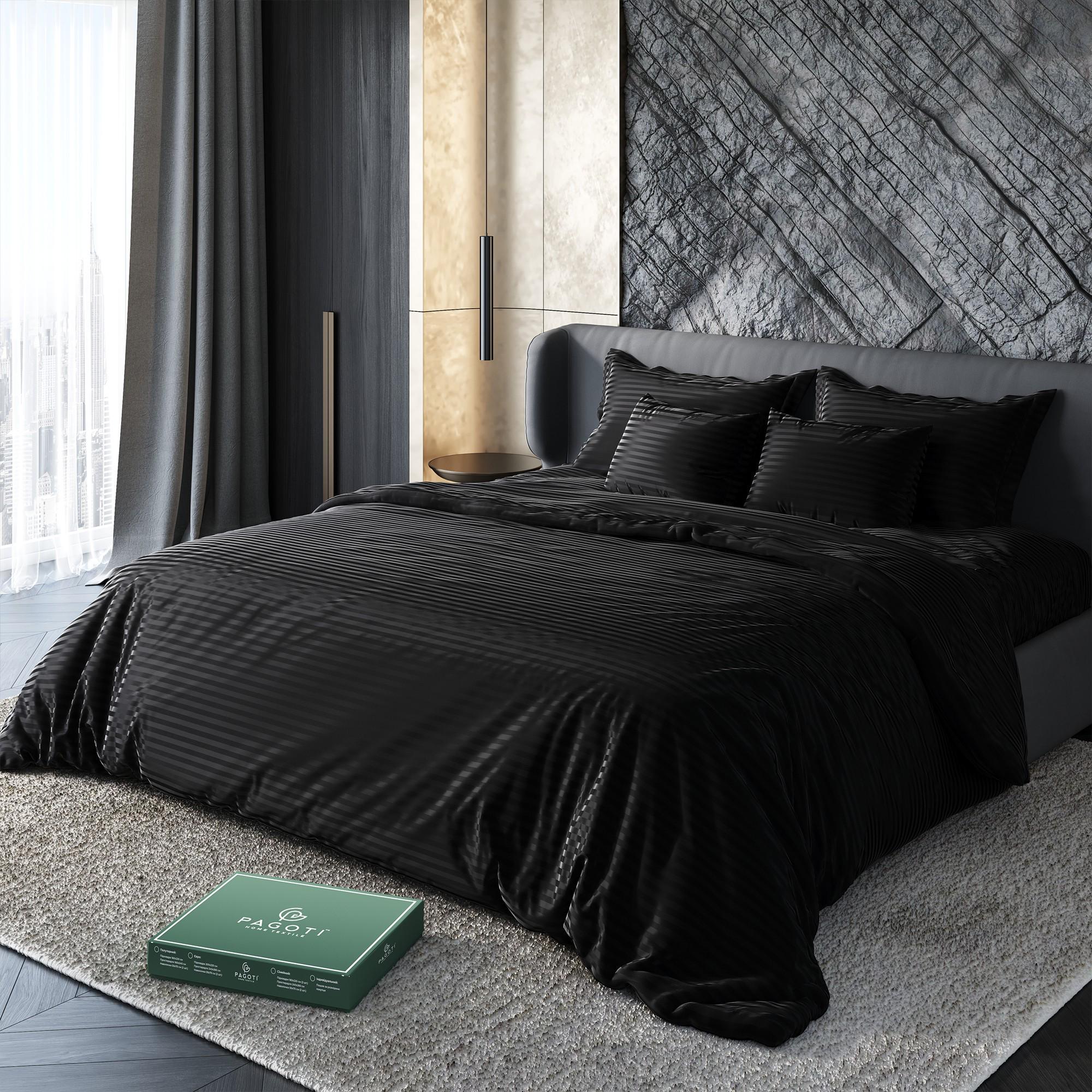 Комплект постільної білизни страйп-сатин PAGOTI Maestro євро 4х50х70/4х70х70 см Чорний