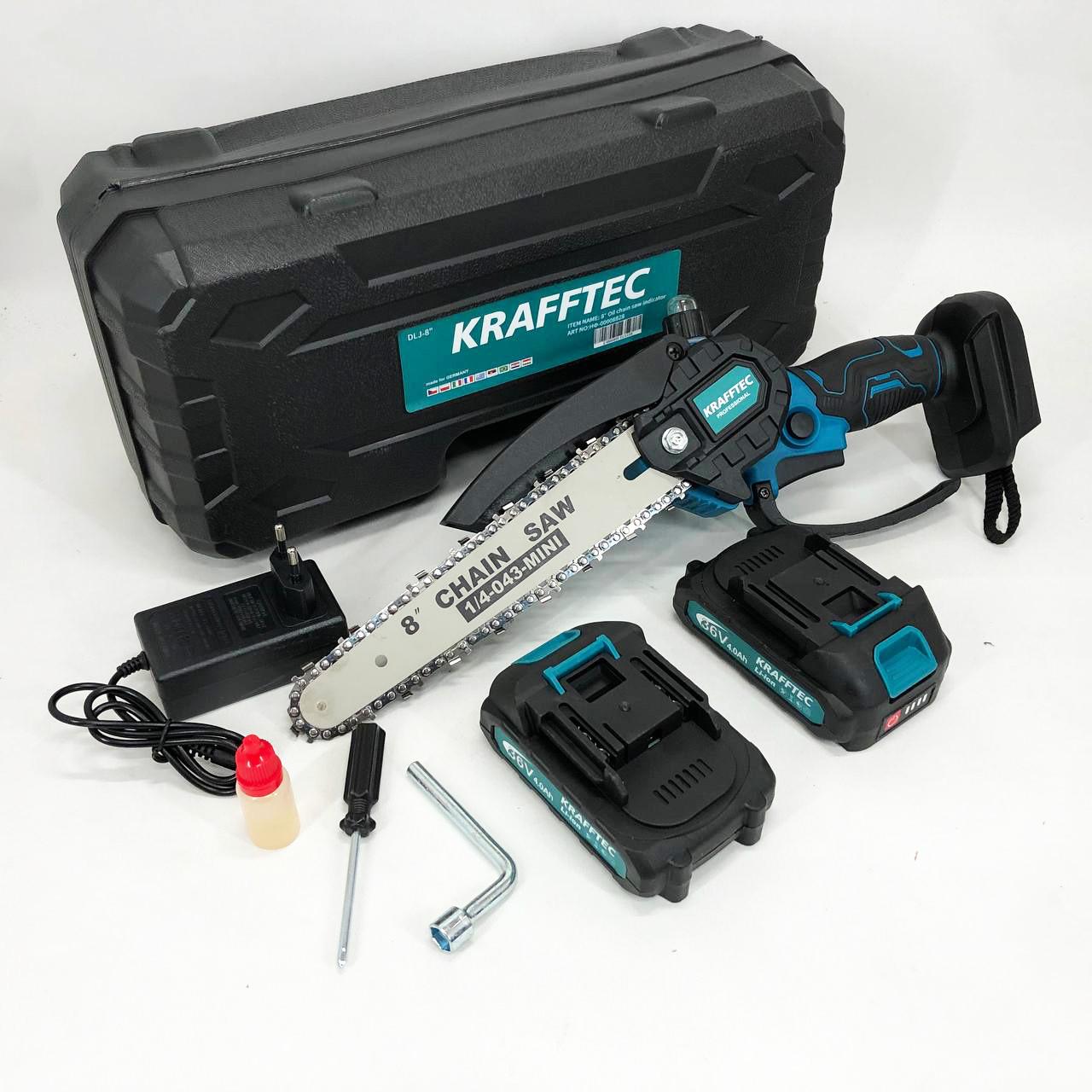 Пила мини аккумуляторная цепная Krafftec 36V 4 Ач 2 аккумулятора с индикатором заряда в кейсе 20 см - фото 4 Пила мини аккумуляторная цепная Krafftec 36V 4 Ач 2 аккумулятора с индикатором заряда в кейсе 20 см - фото 4