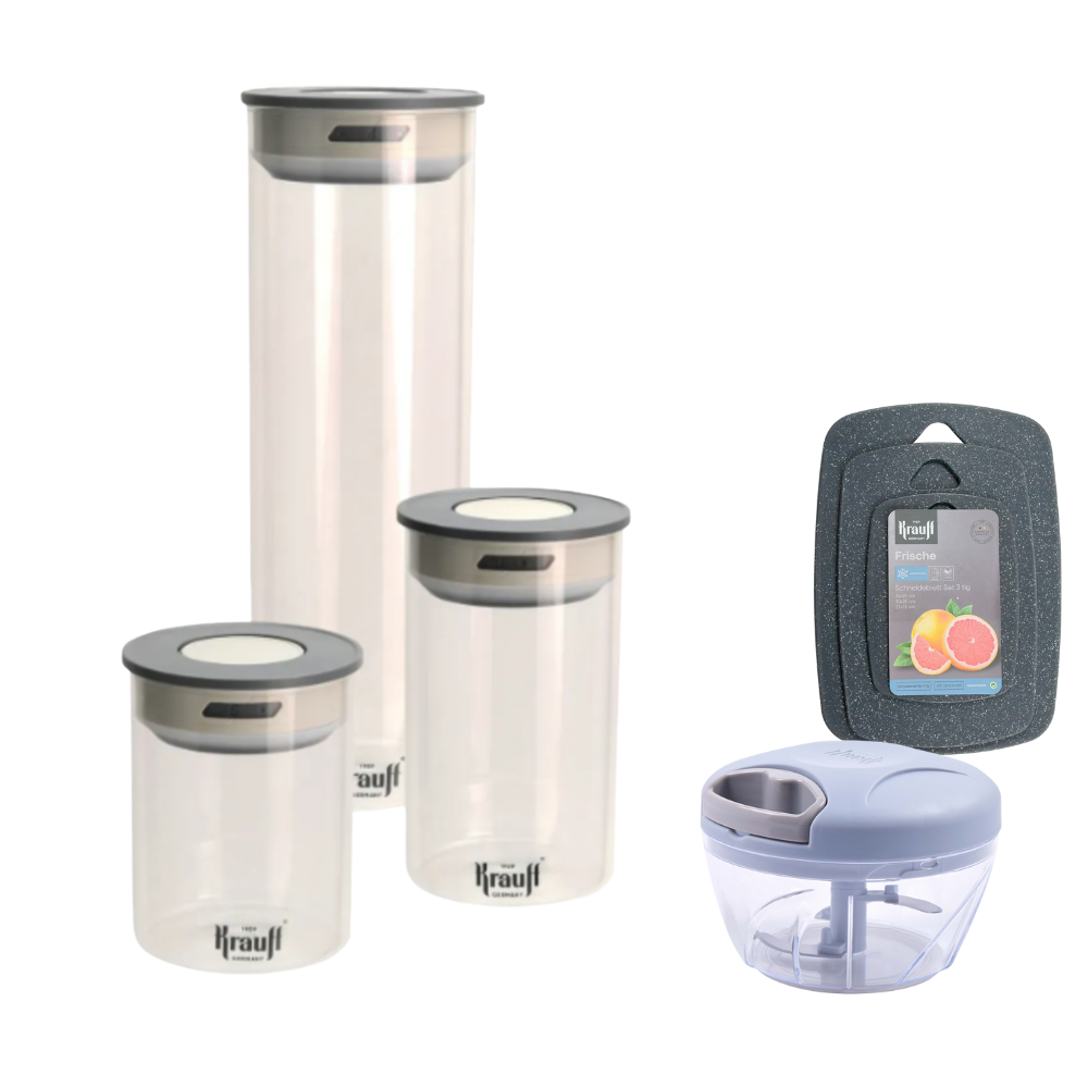 Набір контейнерів для зберігання Krauff з кришками з обробною дошкою Krauff (55-333-351) Набір контейнерів для зберігання Krauff з кришками з обробною дошкою Krauff (55-333-351)