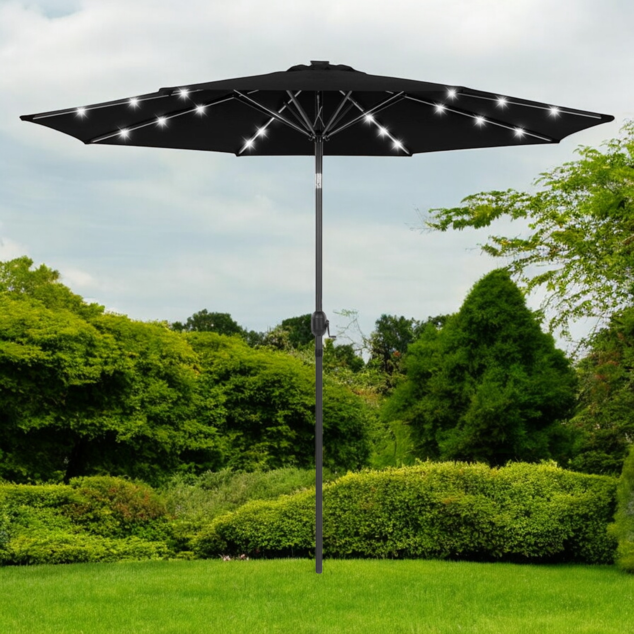 Садовый зонт круглый с регулируемым углом наклона WCG с LED-подсветкой солнечной панелью и чехлом 3 м Черный (W-7016BL1) - фото 1 Садовый зонт круглый с регулируемым углом наклона WCG с LED-подсветкой солнечной панелью и чехлом 3 м Черный (W-7016BL1) - фото 1