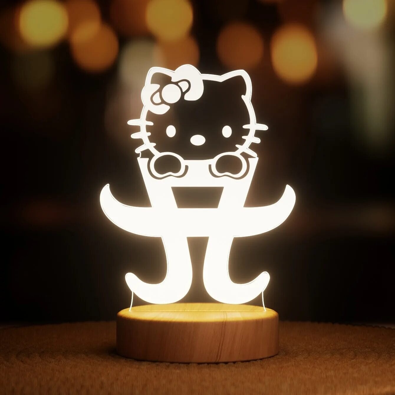 Ночник-светильник Lampic Hello Kitty с иероглифом USB дерево/акрил 15х24 см Желтый