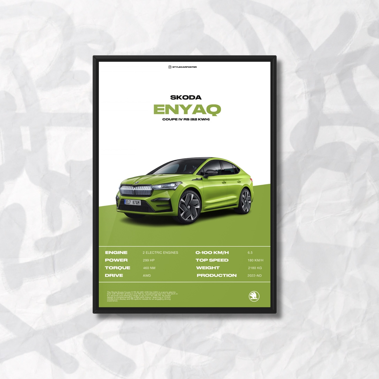 Картина з авто Skoda Enyaq RS Coupé А4 210х300 мм (SK0026)