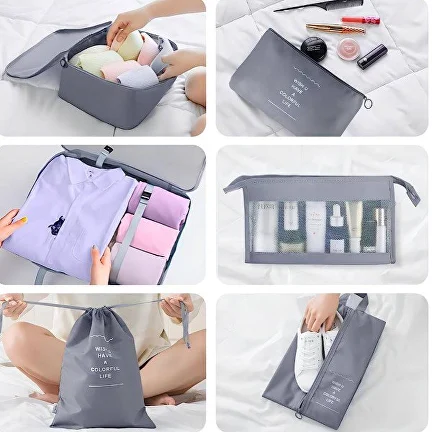 Набор органайзеров для чемодана 7 предметов из водонепроницаемой ткани Черный (Y01067-4) - фото 3