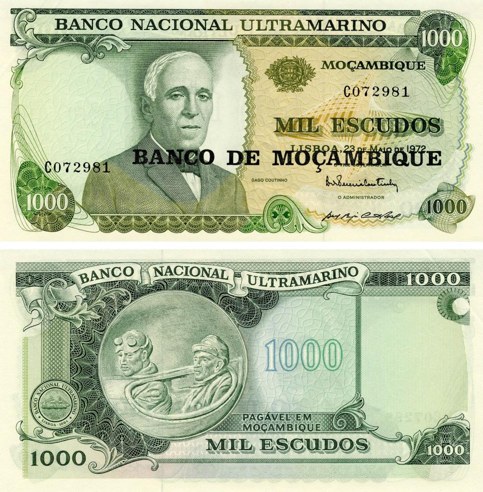 Коллекционная банкнота Мозамбик 1000 эскудо 1976 UNC P119 (Б13254)