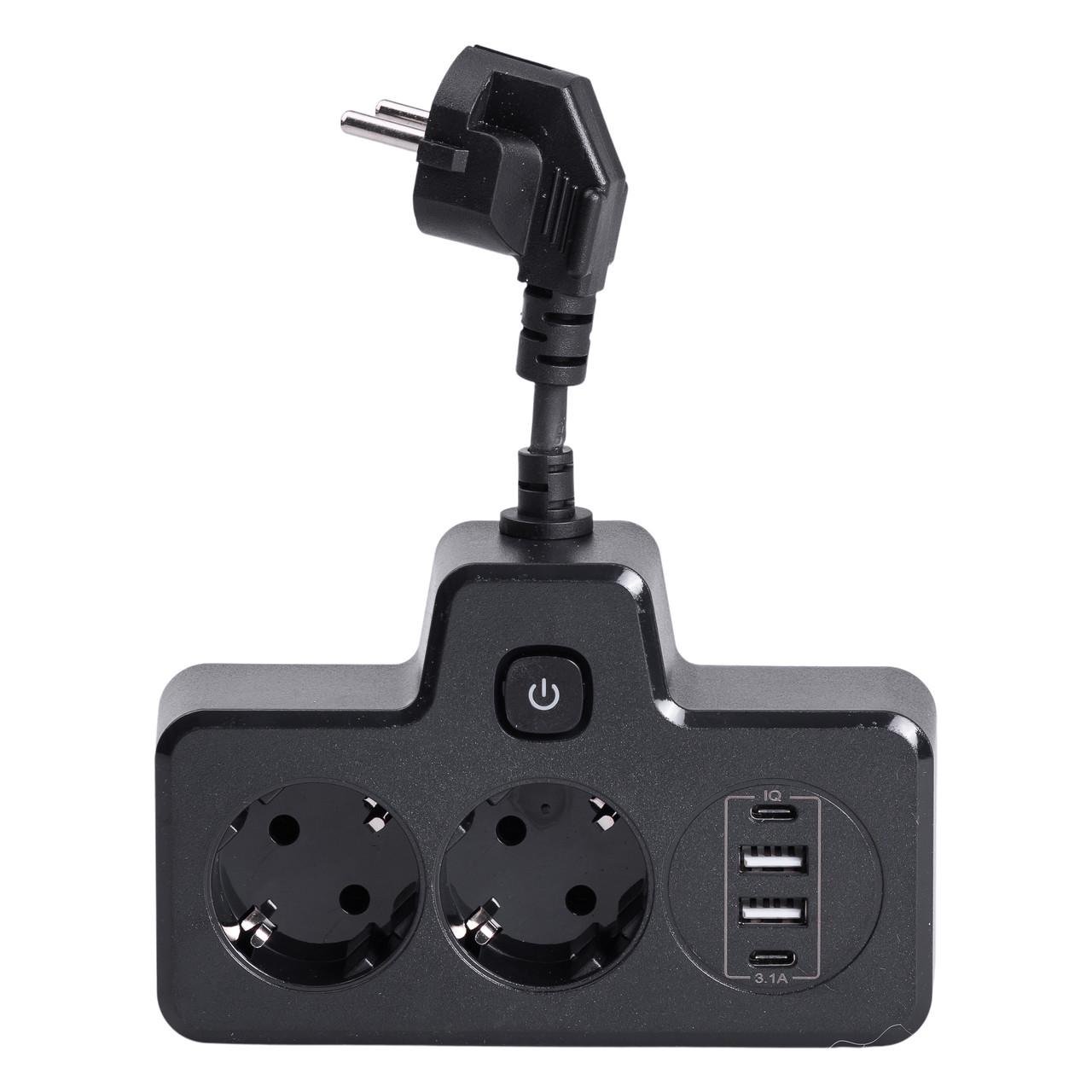 Подовжувач HP-5-18 на 2 євро розетки з 2 USB та 2 Type-C Чорний (7436) Подовжувач HP-5-18 на 2 євро розетки з 2 USB та 2 Type-C Чорний (7436)