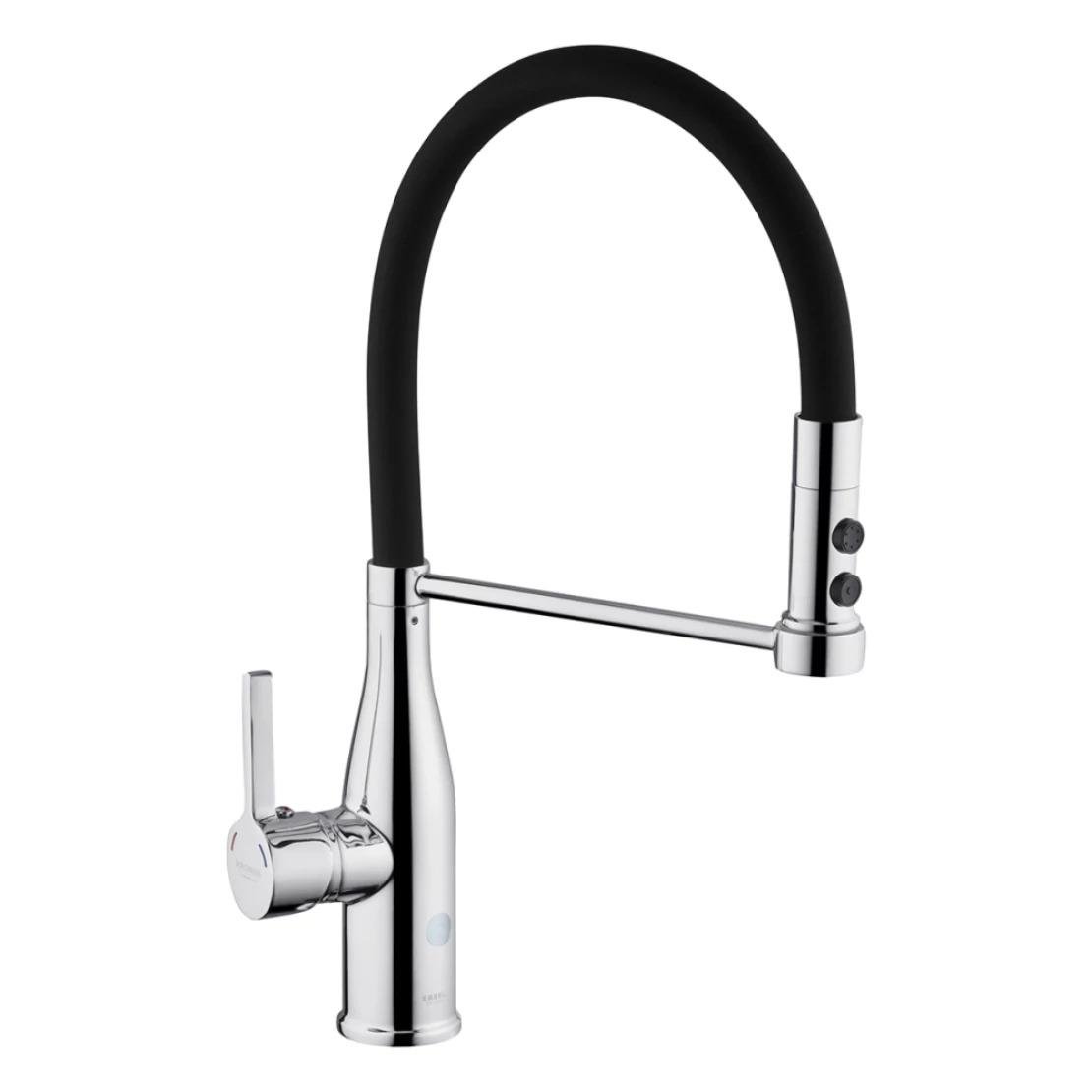 Змішувач для кухні Kroner KRP Ersel-C03111BLK з висувною лійкою Хром/Чорний