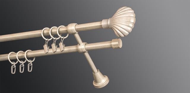 Карниз для шторы Plastidea Ракушка металлический двойной с прищепками D 16/16 мм 140 см Белое золото