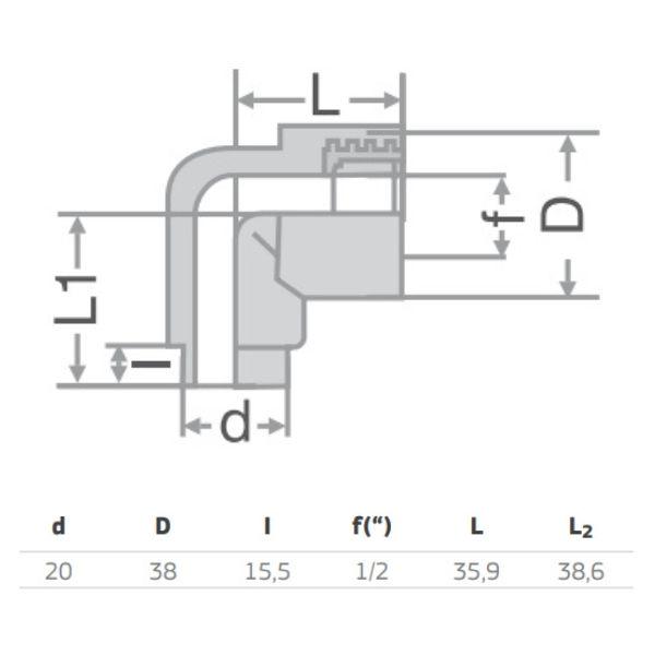 Колено ППР Pestan комбинированное с внутренней резьбой D 20х1/2" В (10021551) - фото 2