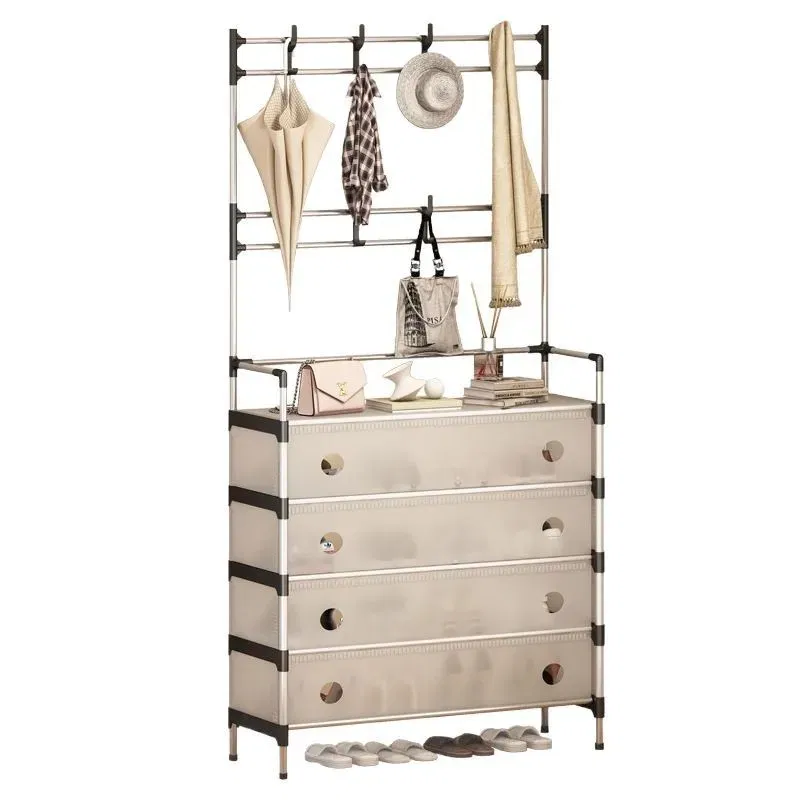 Вешалка напольная для одежды с подставкой для обуви 180х62х28 см 4 полки Бежевый (opt-104014)