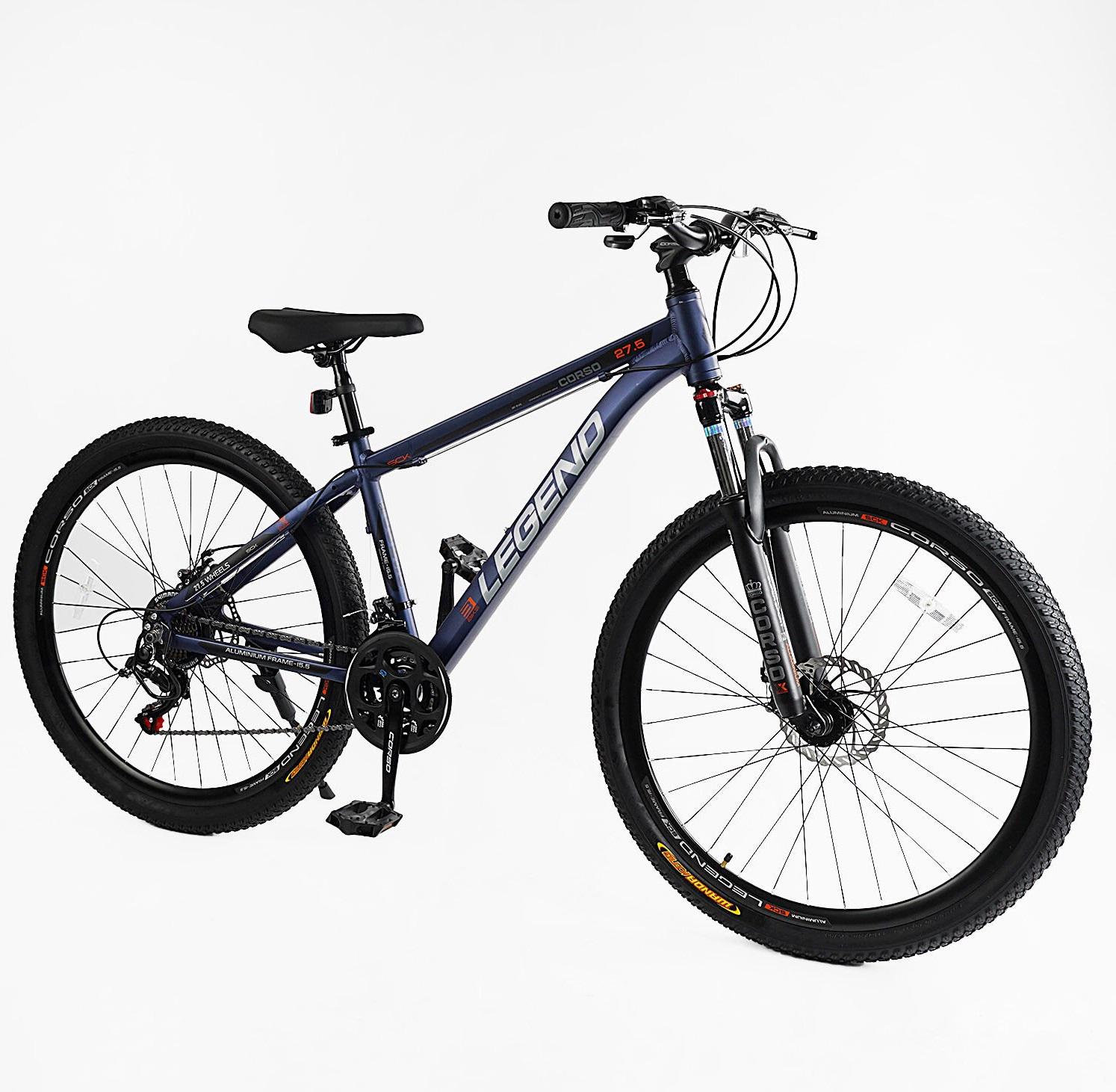 Велоcипед спортивний Corso Legend 27,5" рама алюмінієва 15,5"/обладнання Shimano 21 швидкість Синій