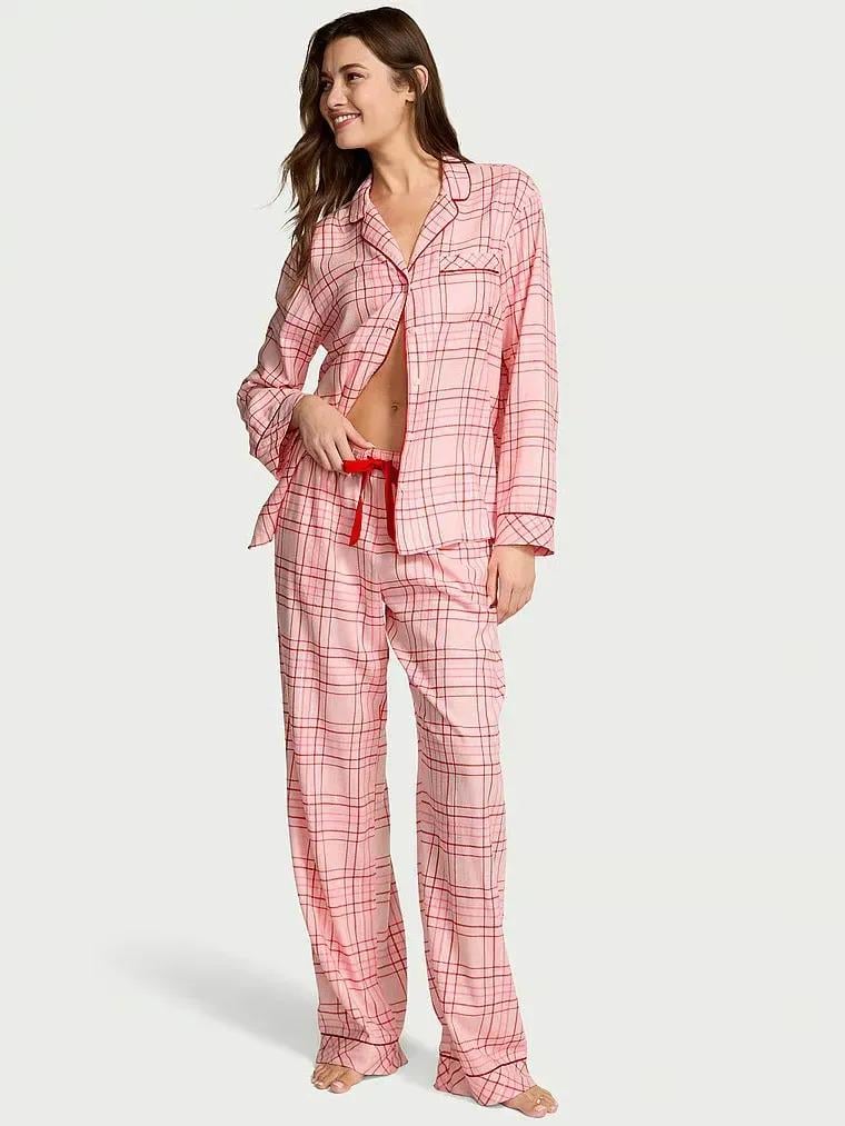 Пижама фланелевая Victoria's Secret Flannel Long Pajama Set Regular L Розовый (2671506D)