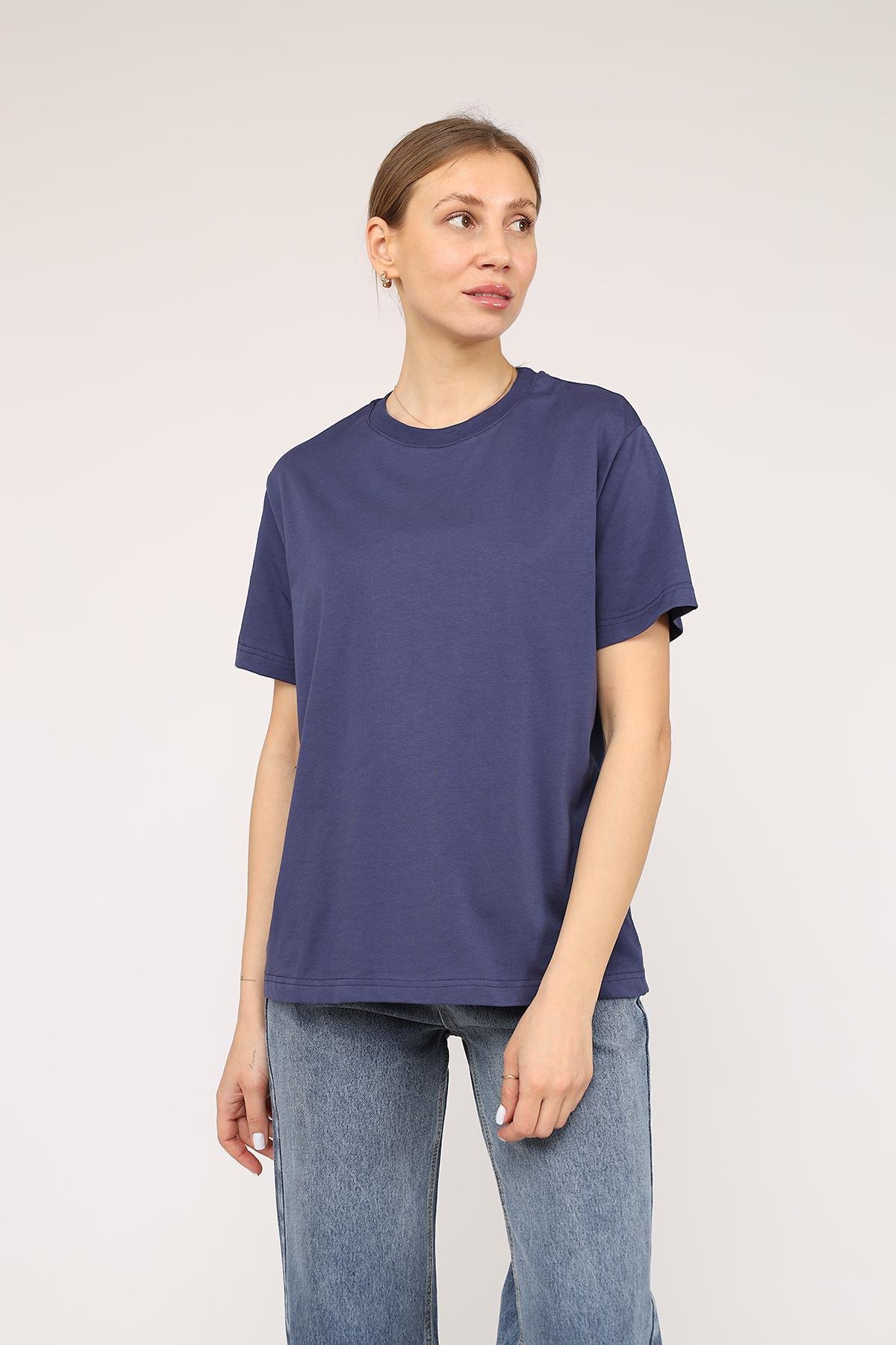 Футболка женская ЦБ-00266489 с коротким рукавом р. 52 Темно-синий (SKT001036202)