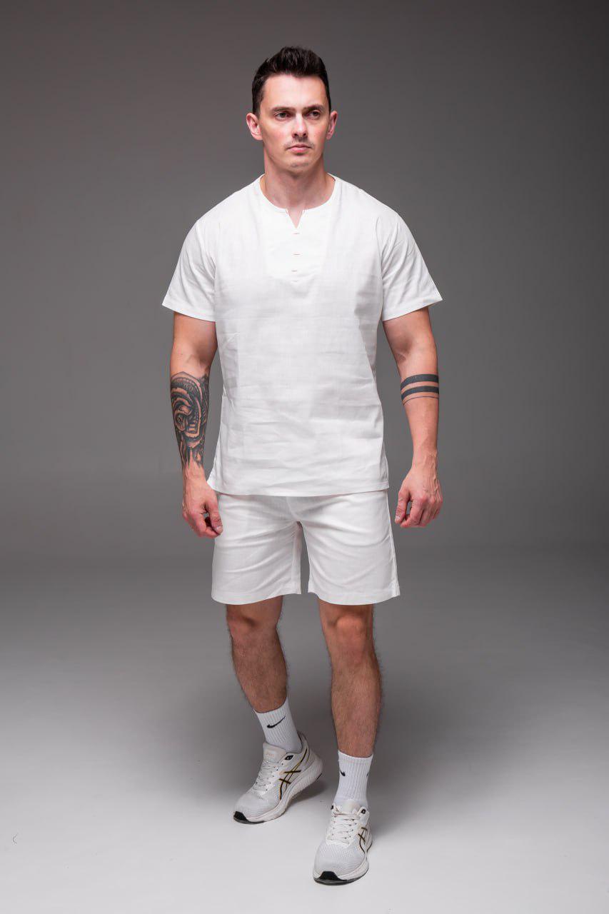 Прогулочный костюм мужской льняной летний классика M Белый (2402/1) - фото 2