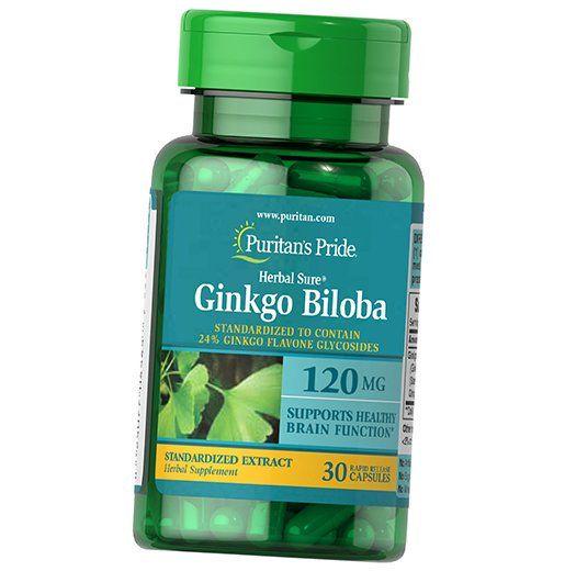 Гинкго Билоба Экстракт, Ginkgo Biloba Standardized Extract 120 Caps, Puritan's Pride 30капс (71367001)