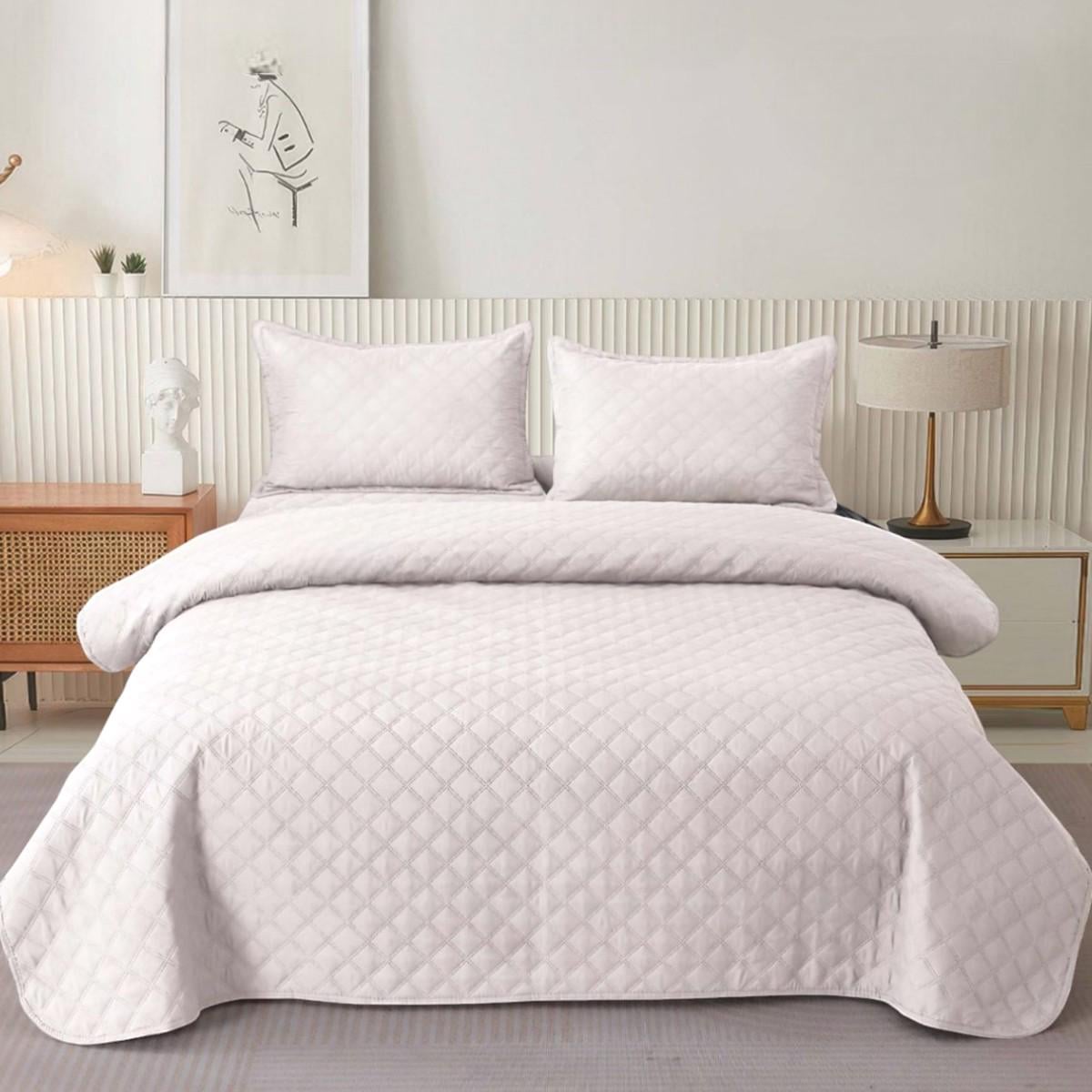 Покривало бавовняне стьобане Koloco євро 200х230 см та 2 наволочки Айворі (43539)