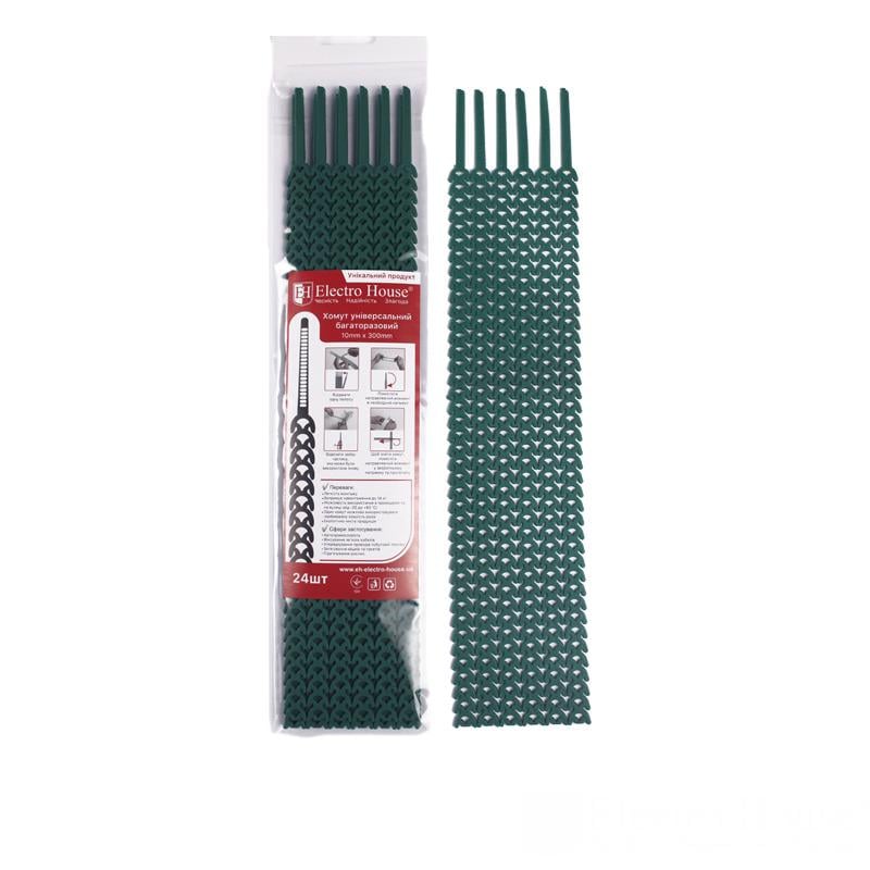 Хомут универсальный многоразовый 10х300 мм 24 шт. Зеленый (EH-SM-003)