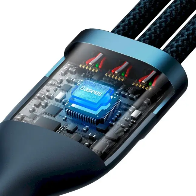 Кабель BASEUS Flash Series II 3в2Cable USB/Type-C to MicroUSB/Lightning/Type-C CASS030103 100W 1,2 м Blue - фото 4
