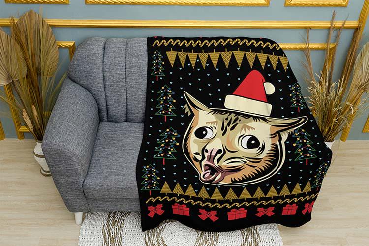 Плед плюшевый Coughing Cat Fun meme двухслойный 135х150 см (114463-2)