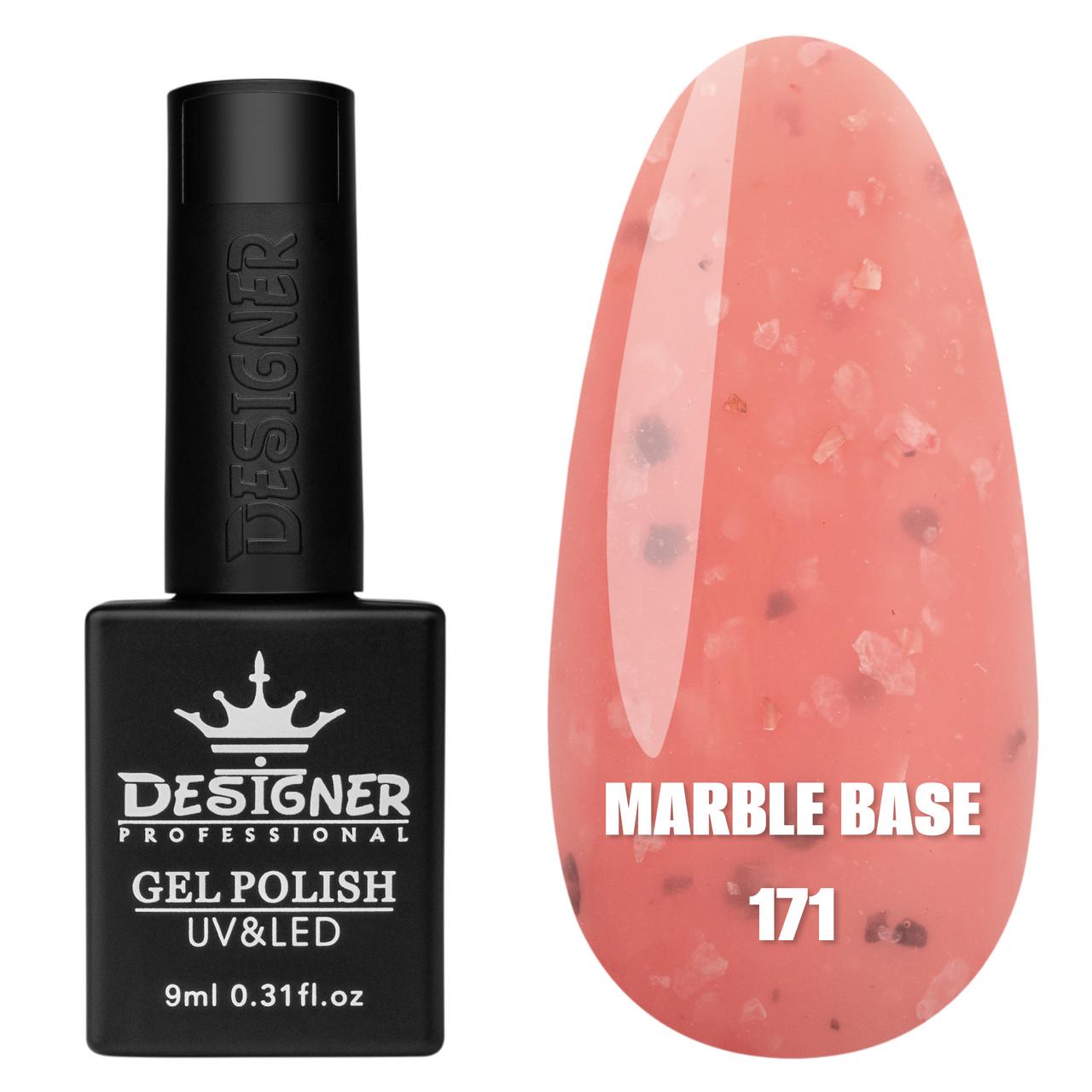 База цветная камуфлирующая Marble base Дизайнер с разноцветными хлопьями Юки для маникюра 9 мл Клубничный 171 База цветная камуфлирующая Marble base Дизайнер с разноцветными хлопьями Юки для маникюра 9 мл Клубничный 171