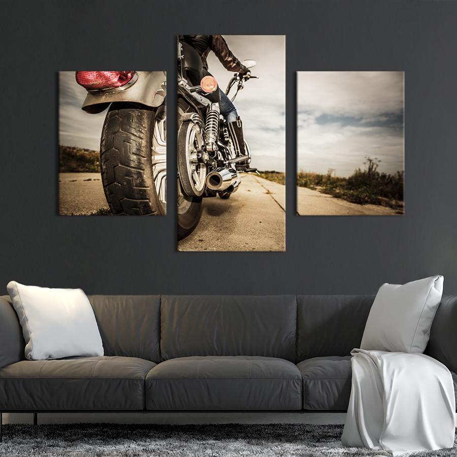 Картина на холсте триптих Парень на байке 96x60 см (1291-32)