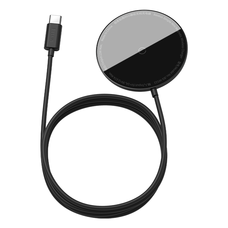 Зарядка Qi BASEUS Simple Mini Magnetic Iphone 12 with Type-C cable 150 см 15 Вт Black (55f12847)