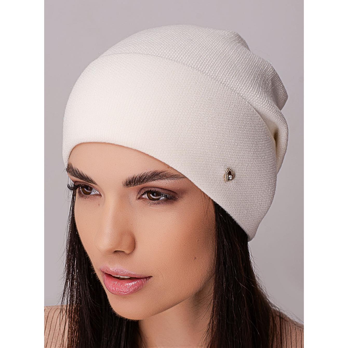 Шапка женская Leks ИНДИГО без подкладки шерстяная с отворотом гладкого вязания one size Молочный (215449) - фото 1