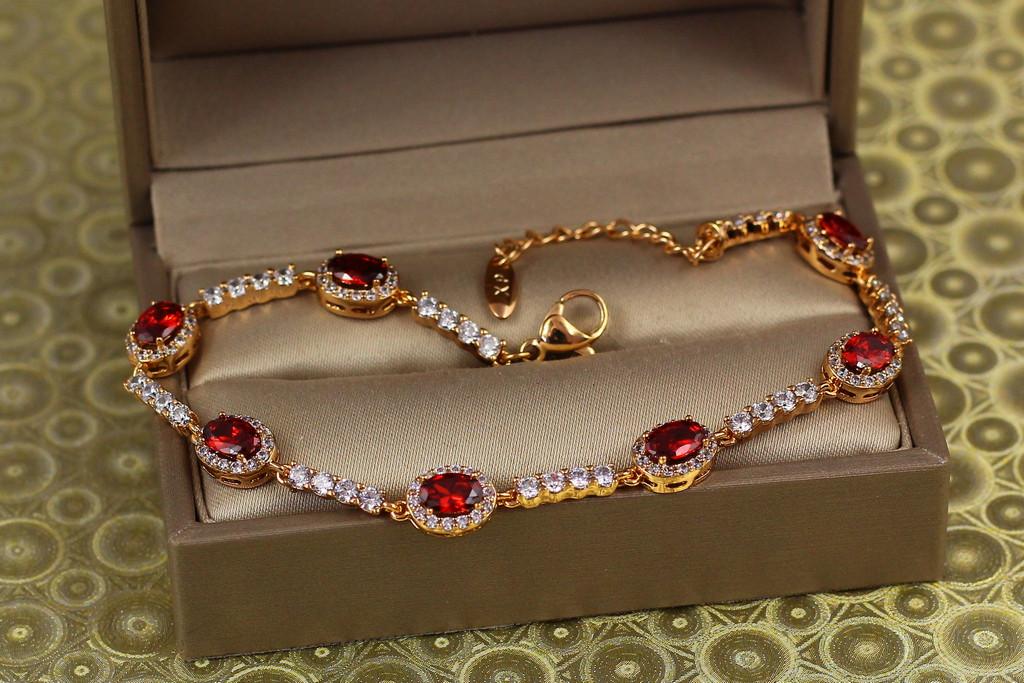 Браслет Xuping Jewelry Малинки с красными камнями на дорожке 17,5 см х 7 мм Золотистый (2313048840)