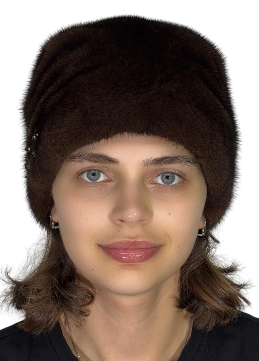 Зимняя кубанка Меховой стиль Стразы из натурального меха норки XL-XXL Коричневый (085)