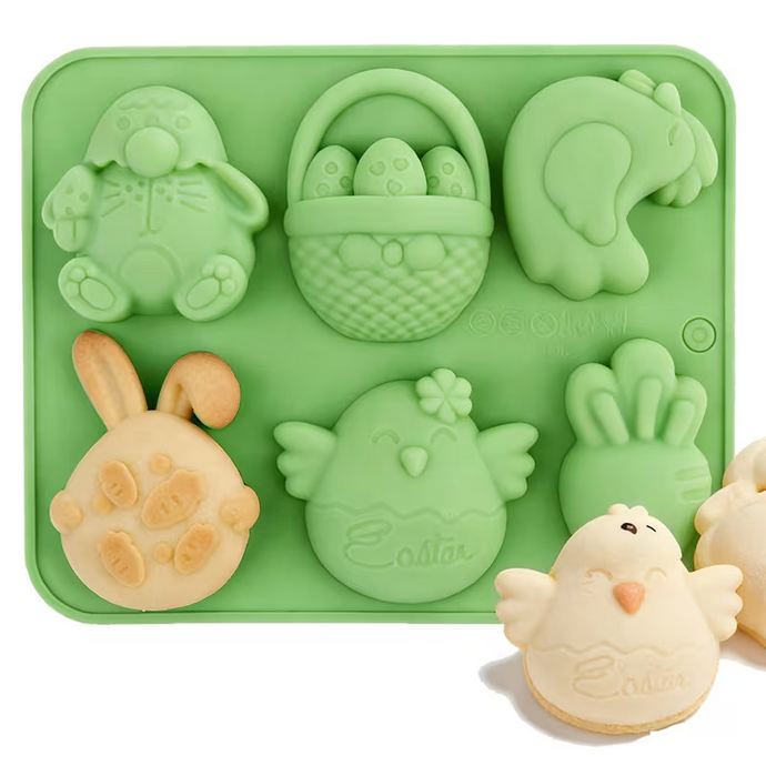 Форма силиконовая Пасхальные цыплята кролик корзина морковь SAM-4434 зеленый Форма силиконовая Пасхальные цыплята кролик корзина морковь SAM-4434 зеленый