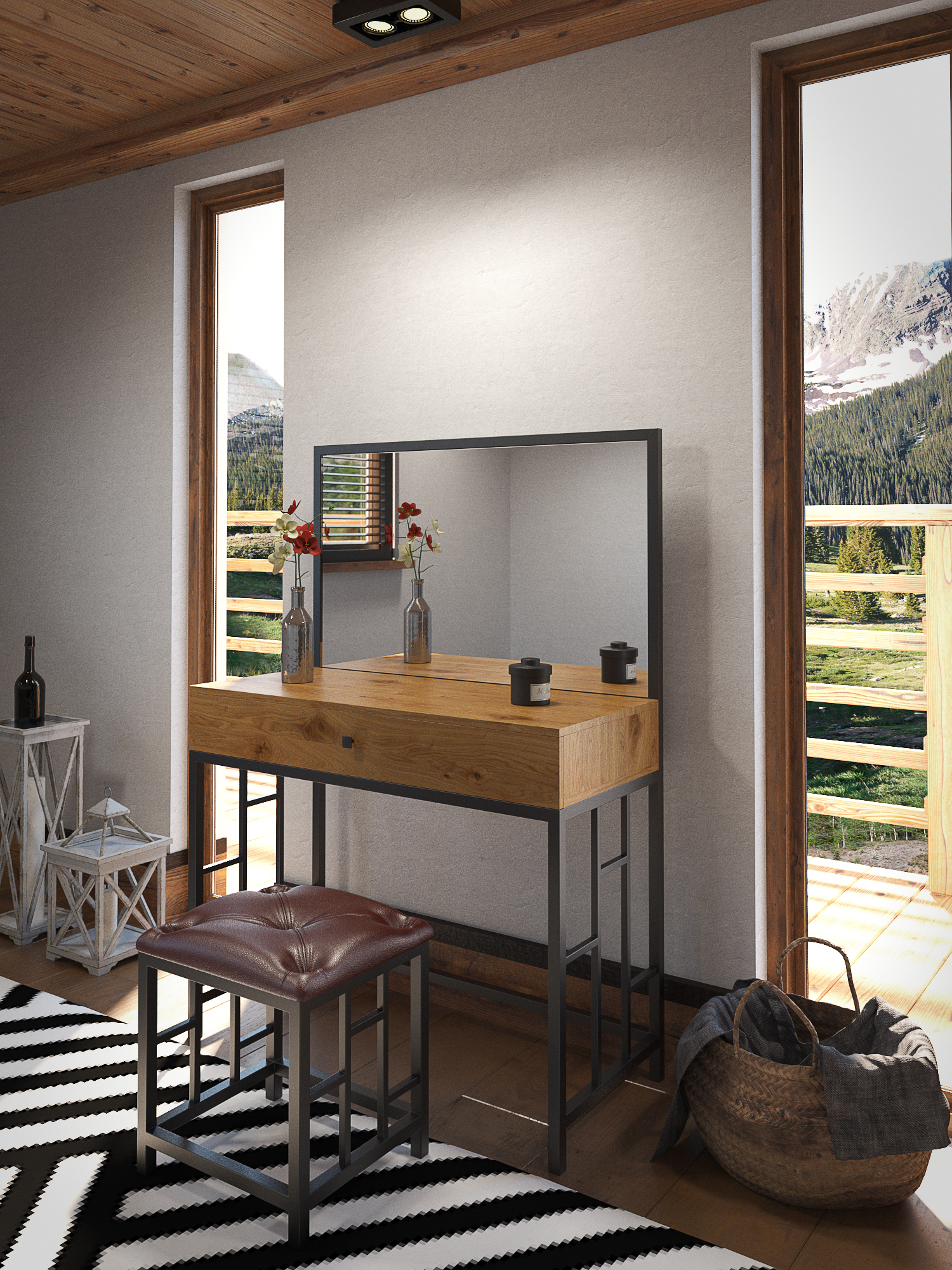 Трюмо и пуф Ренн Черный бархат/Файрвуд/Родео - фото 2