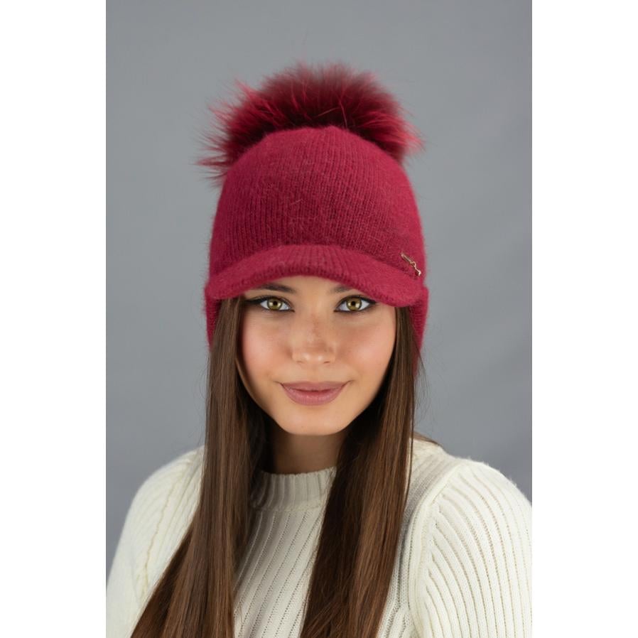 Шапка женская ушанка с козырьком и бубоном на шнуровках Braxton 7235-1 one size Бордовый