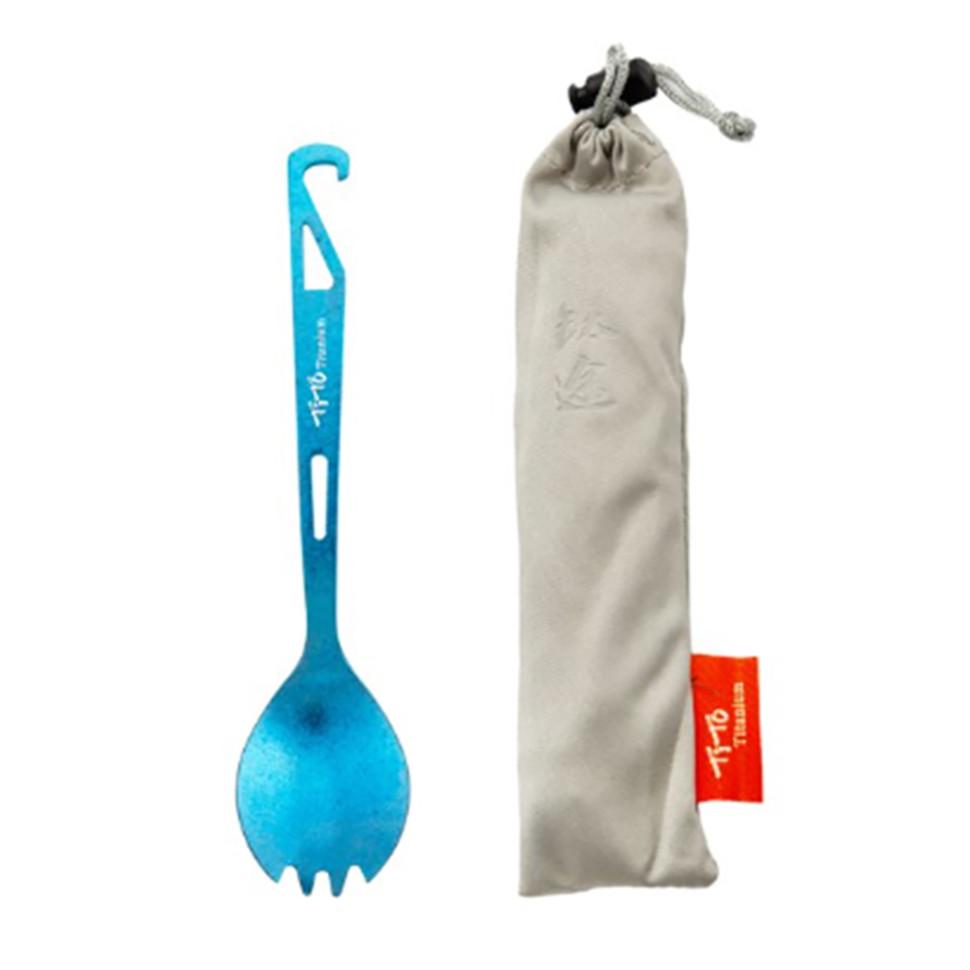 Ложка с вилкой TiTo Titanium с открывалкой и мешочком Голубой (88051) - фото 1