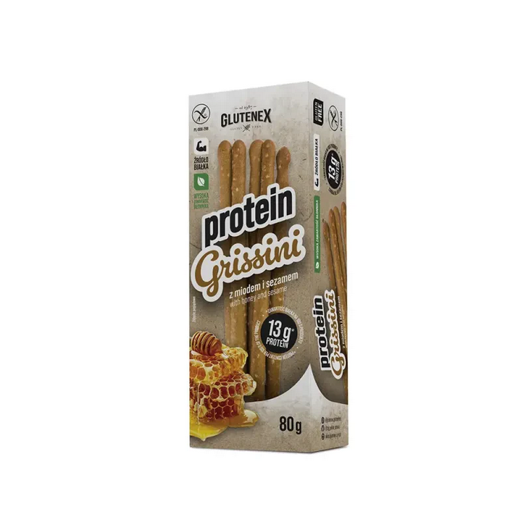Гріссіні без глютену Glutenex 80 г протеїнові гречані з медом і кунжутом (5901866006739)