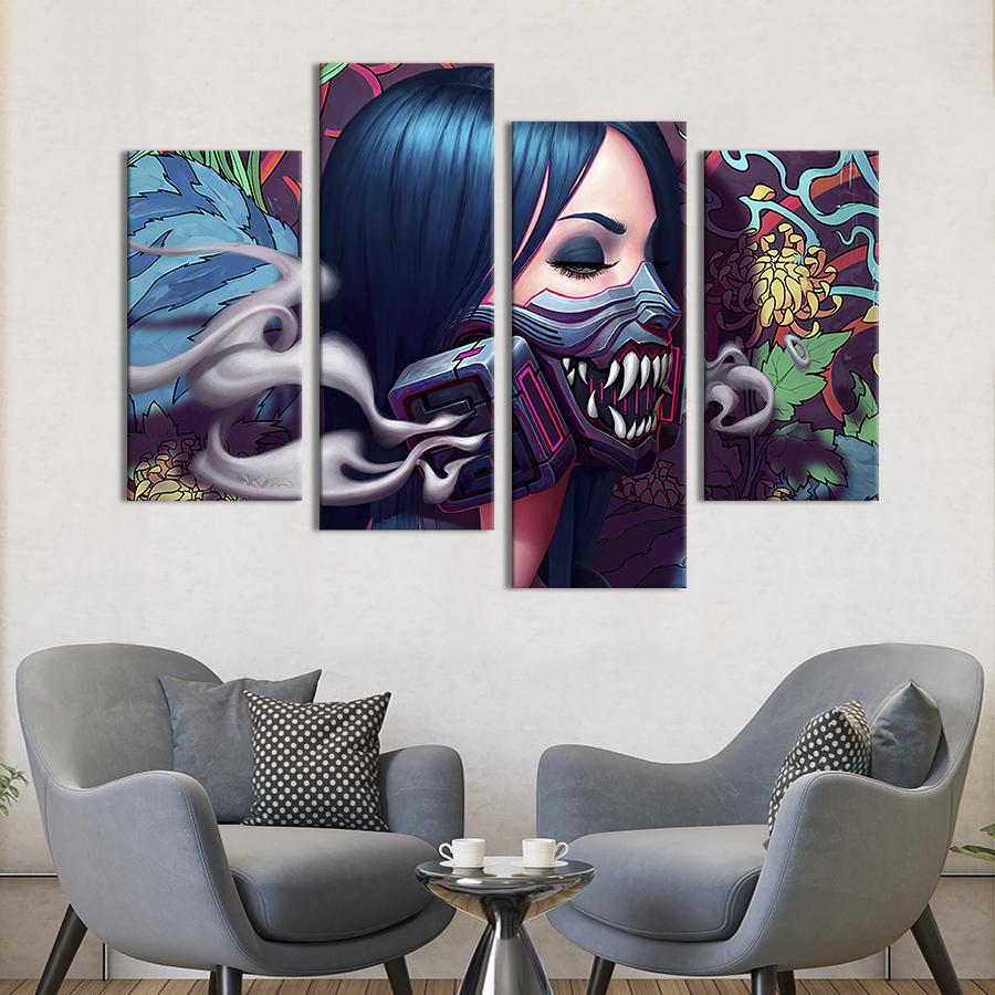 Картина модульная из 4 частей Загадочная киберпанк девушка в противогазе XL 149x106 см (694-42) Картина модульная из 4 частей Загадочная киберпанк девушка в противогазе XL 149x106 см (694-42)