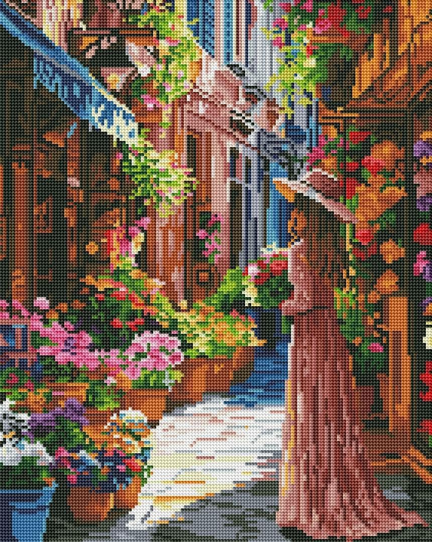 Алмазная мозаика Brushme Девушка на цветочной улице 40x50 см (DBS54005)