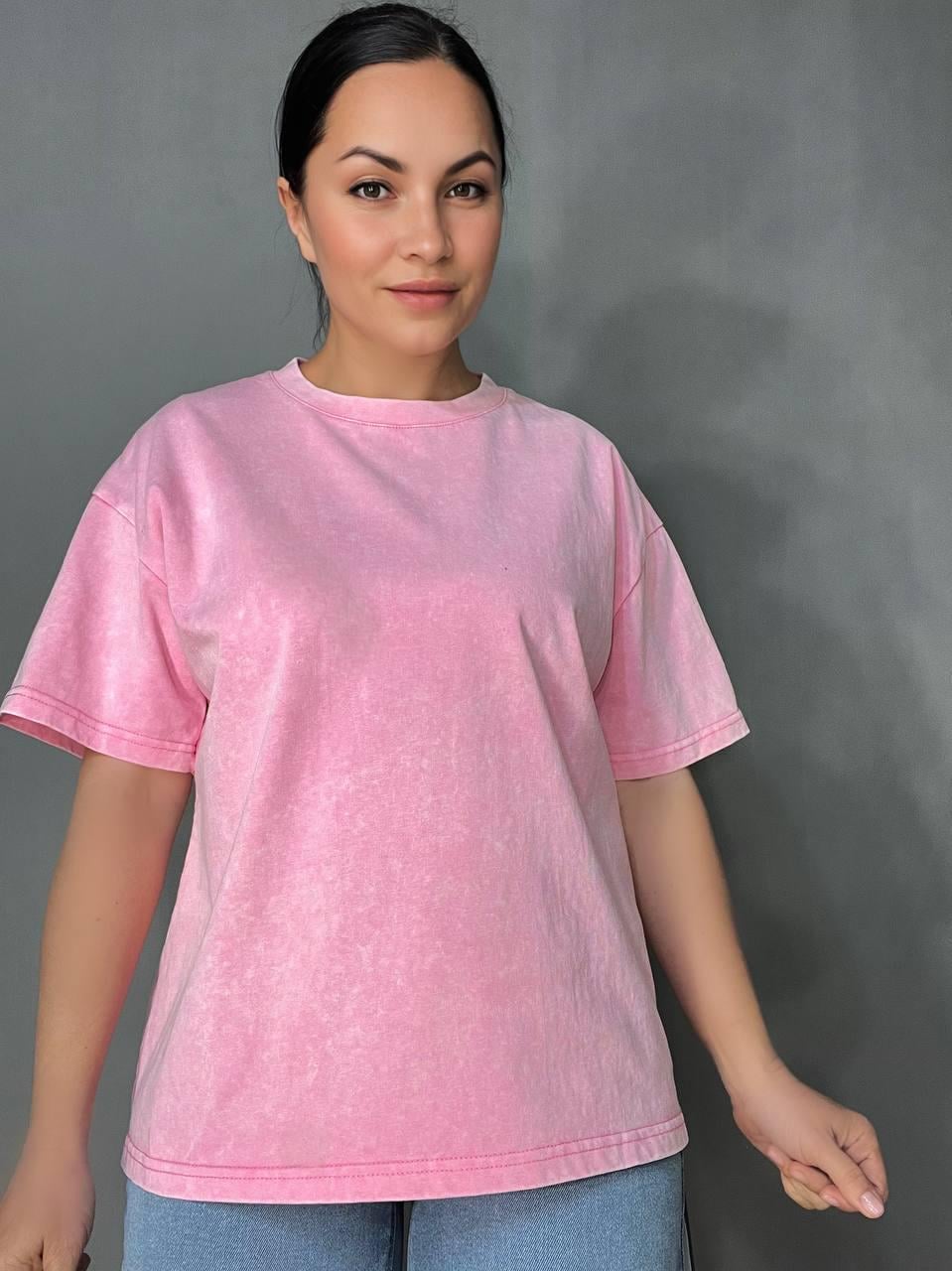 Футболка жіноча A-N 26662 тай-дай варена базова універсальна OS Рожевий (4160)