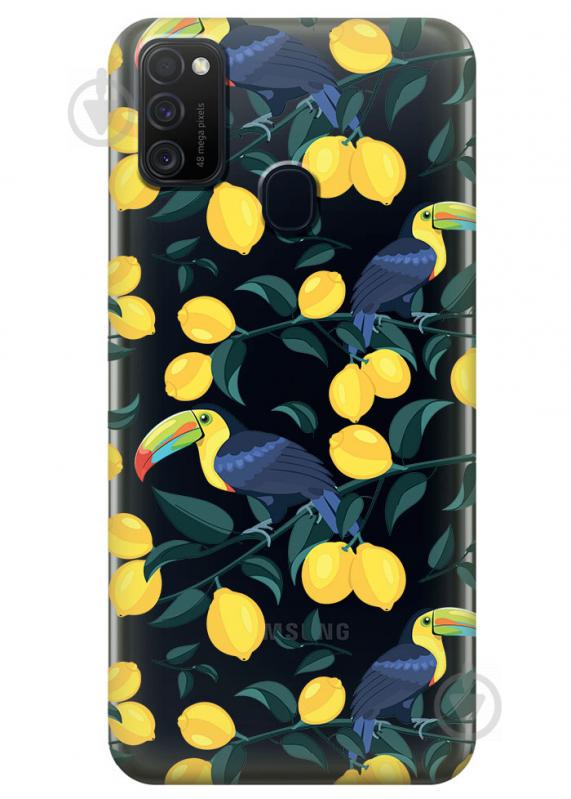 Прозрачный силиконовый чехол iSwag для Samsung Galaxy M21 с рисунком - Туканы и лимоны (M1757) Прозрачный силиконовый чехол iSwag для Samsung Galaxy M21 с рисунком - Туканы и лимоны (M1757)