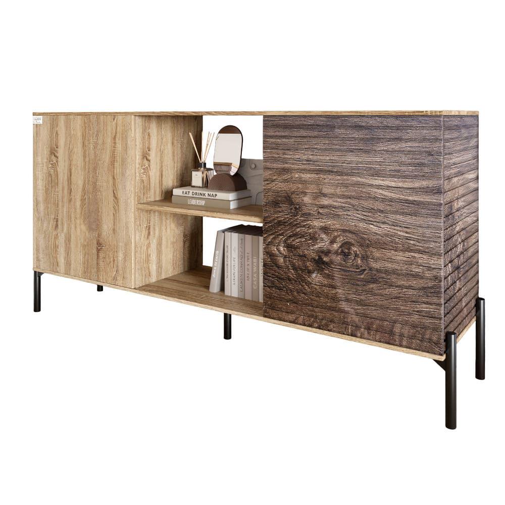 Комод открытый Lion Грей на черных металлических ножках Дуб Сонома трюфель/Дерево (000-000-2171) - фото 2 Комод открытый Lion Грей на черных металлических ножках Дуб Сонома трюфель/Дерево (000-000-2171) - фото 2