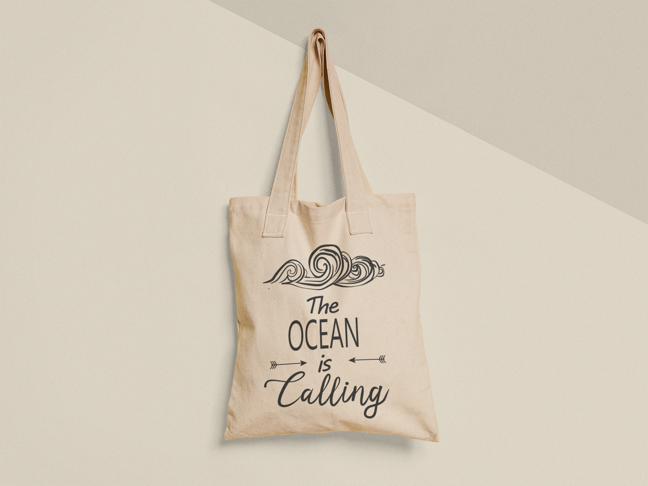 Эко-сумка с принтом "The ocean is calling" 38х40 см Бежевый (ПН466-Т)