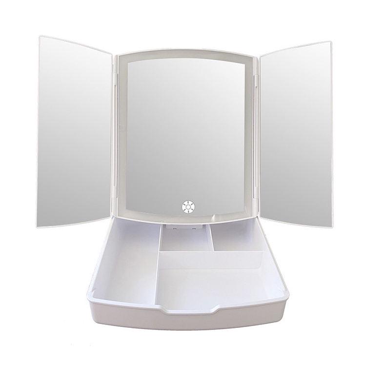 Зеркало для макияжа тройное My Foldaway Mirror MA-17 с LED подсветкой и нишей для хранения косметики регулируемое Белый - фото 