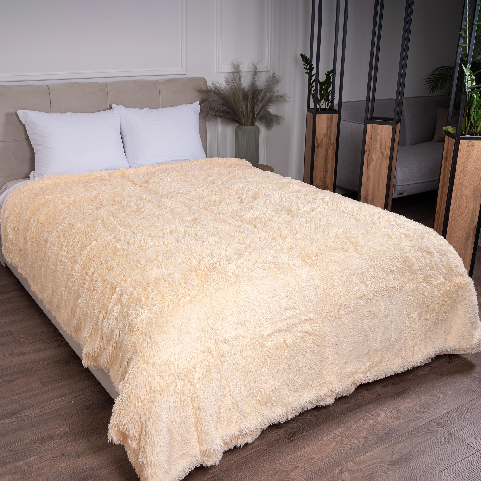 Плед-покрывало меховой травка с длинным ворсом 220х240 см Светло-персиковый (843581dd)