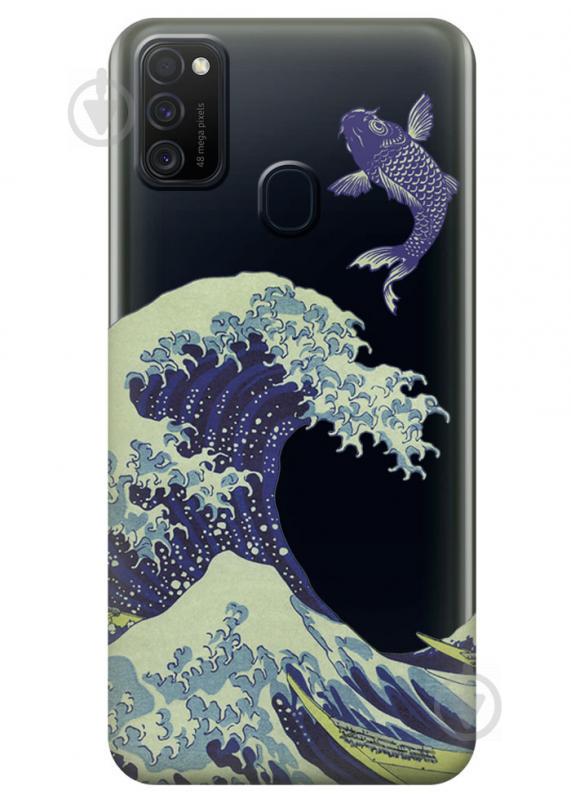 Прозрачный силиконовый чехол iSwag для Samsung Galaxy M21 с рисунком - Большая волна в Канагаве (M1797)