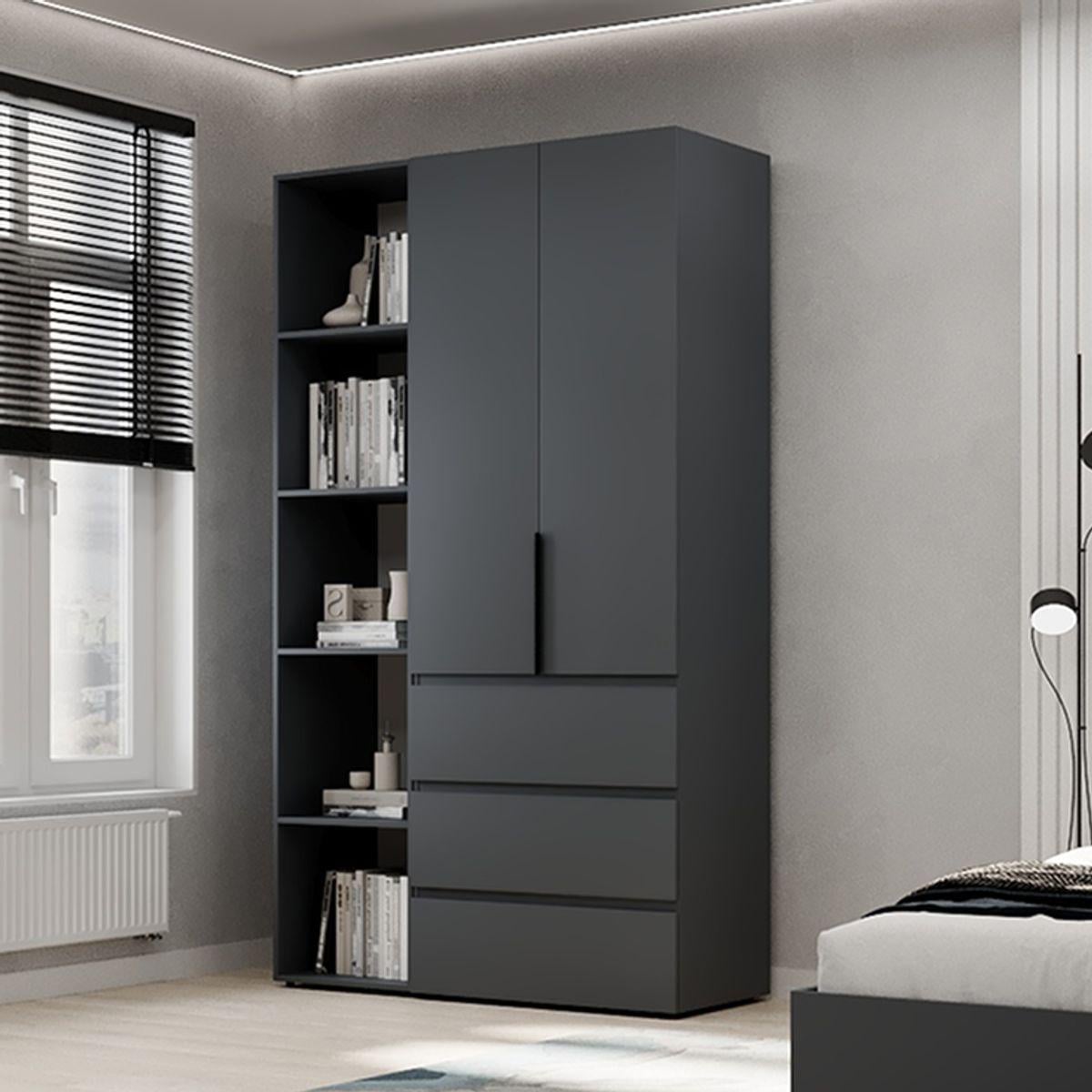 Шкаф распашный AiH Light №7 2-дверный с полками/ящиками и штангой для одежды 120x220x50 см Графит (LTK077000000)