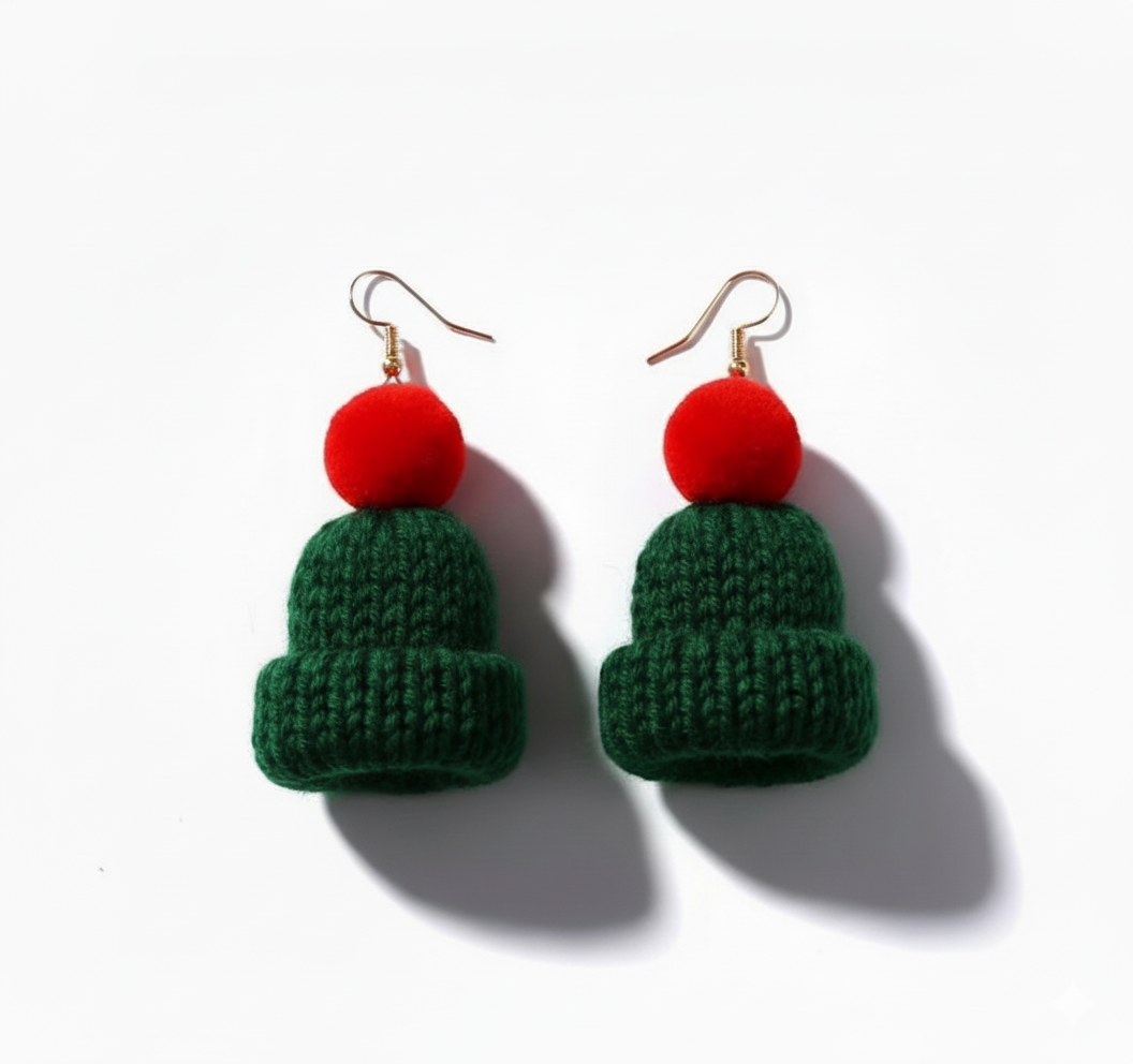 Серьги-подвески Рождественское уютное настроение вязаные шапочки (2817930659)