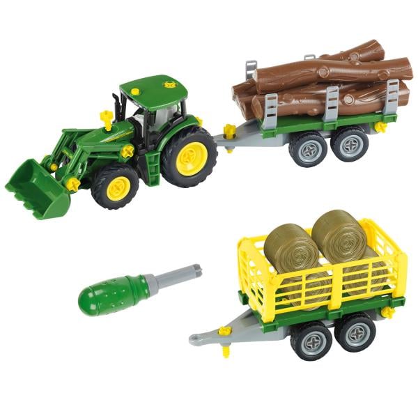 Трактор Klein John Deere з дерев'яним візком і візком для сіна (3906)