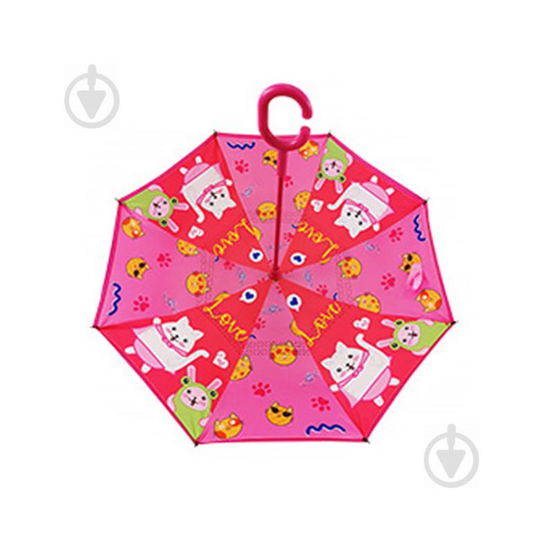 Детский зонт наоборот обратного сложения Up-Brella Lucky Cat-Rose Red