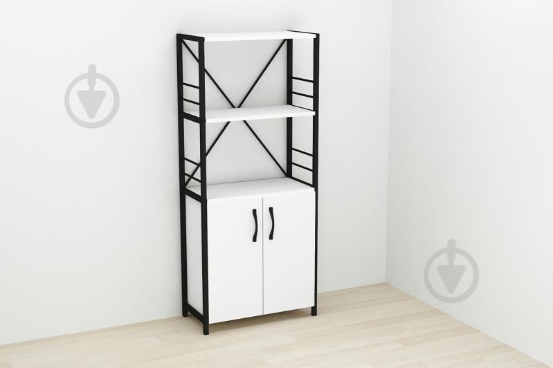 Этажерка 3/60 Ferrum-decor Серии Конект с тумбой  144x60x28 Черный ДСП Белое (FD1021)