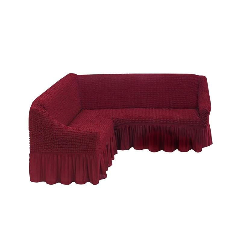 Чехол накидка на угловой диван и кресло полиэстер с валиками-фиксаторами 300х150 см Бордовый Чехол накидка на угловой диван и кресло полиэстер с валиками-фиксаторами 300х150 см Бордовый