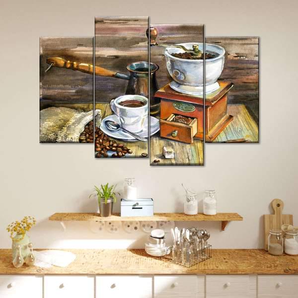 Модульная картина из четырех частей KIL Art Утренний ритуал кофеварения 129x90 см (M4_L_173)