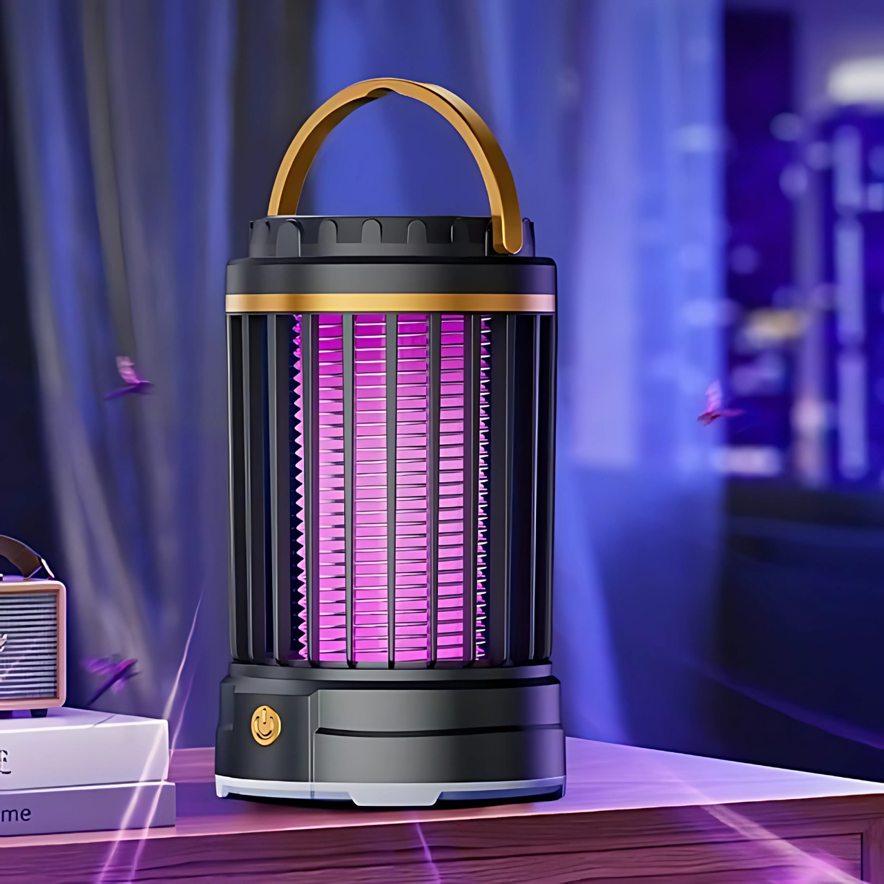 Пастка від комарів та комах портативна акумуляторна LED USB 14х8,5 см Чорний/Золотий (5647693654) - фото 5